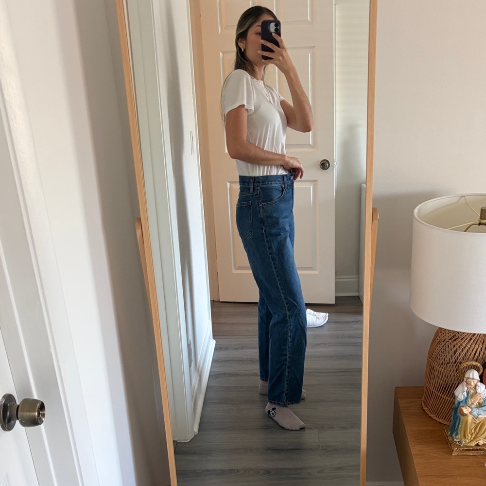 Denim Forum Women's Straight Leg Jeans in Dark Blue
